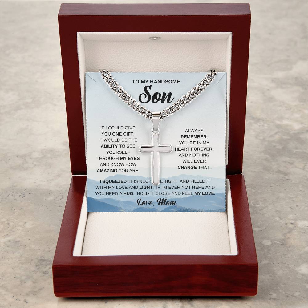 To My Son Personalized Cross Necklace, Meaningful Gift from Mom