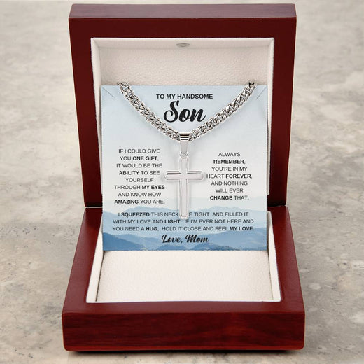 To My Son Personalized Cross Necklace, Meaningful Gift from Mom