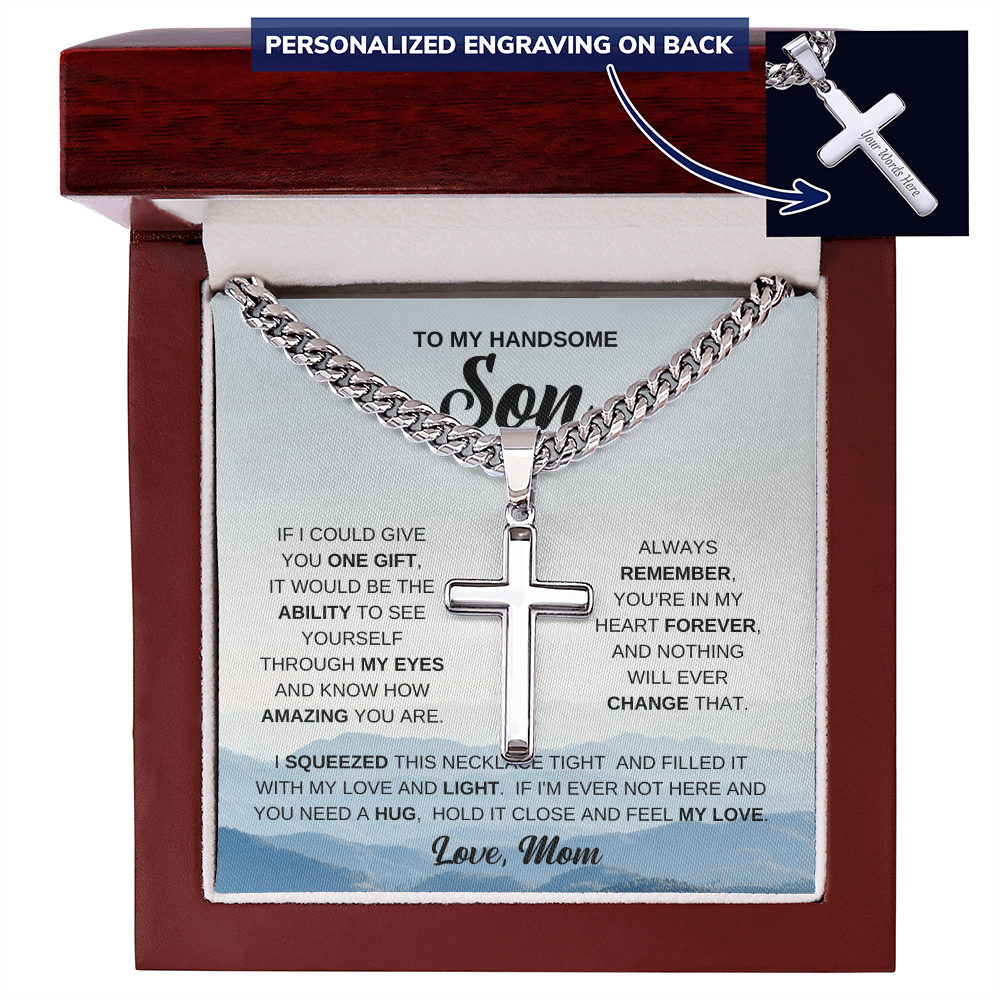 To My Son Personalized Cross Necklace, Meaningful Gift from Mom