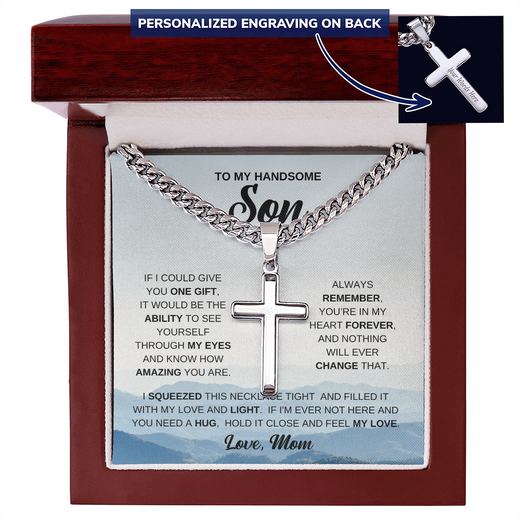 To My Son Personalized Cross Necklace, Meaningful Gift from Mom