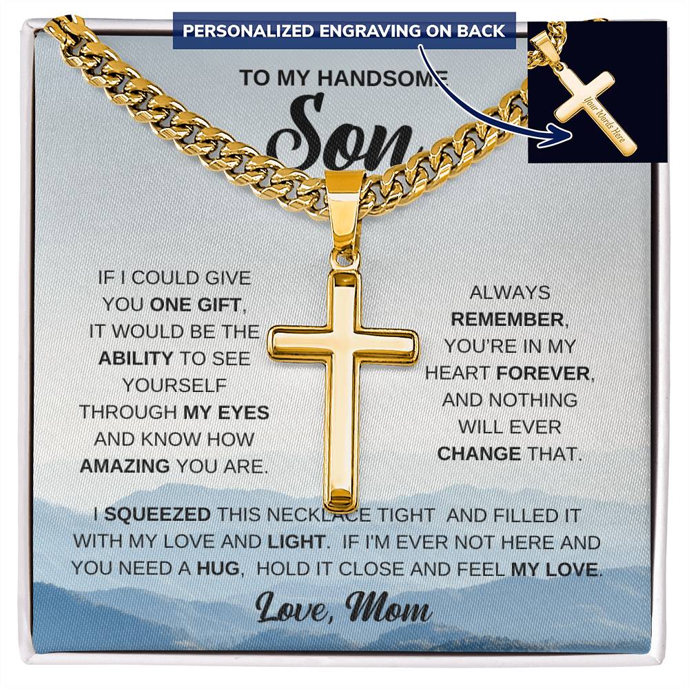 To My Son Personalized Cross Necklace, Meaningful Gift from Mom
