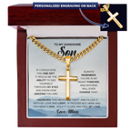To My Son Personalized Cross Necklace, Meaningful Gift from Mom