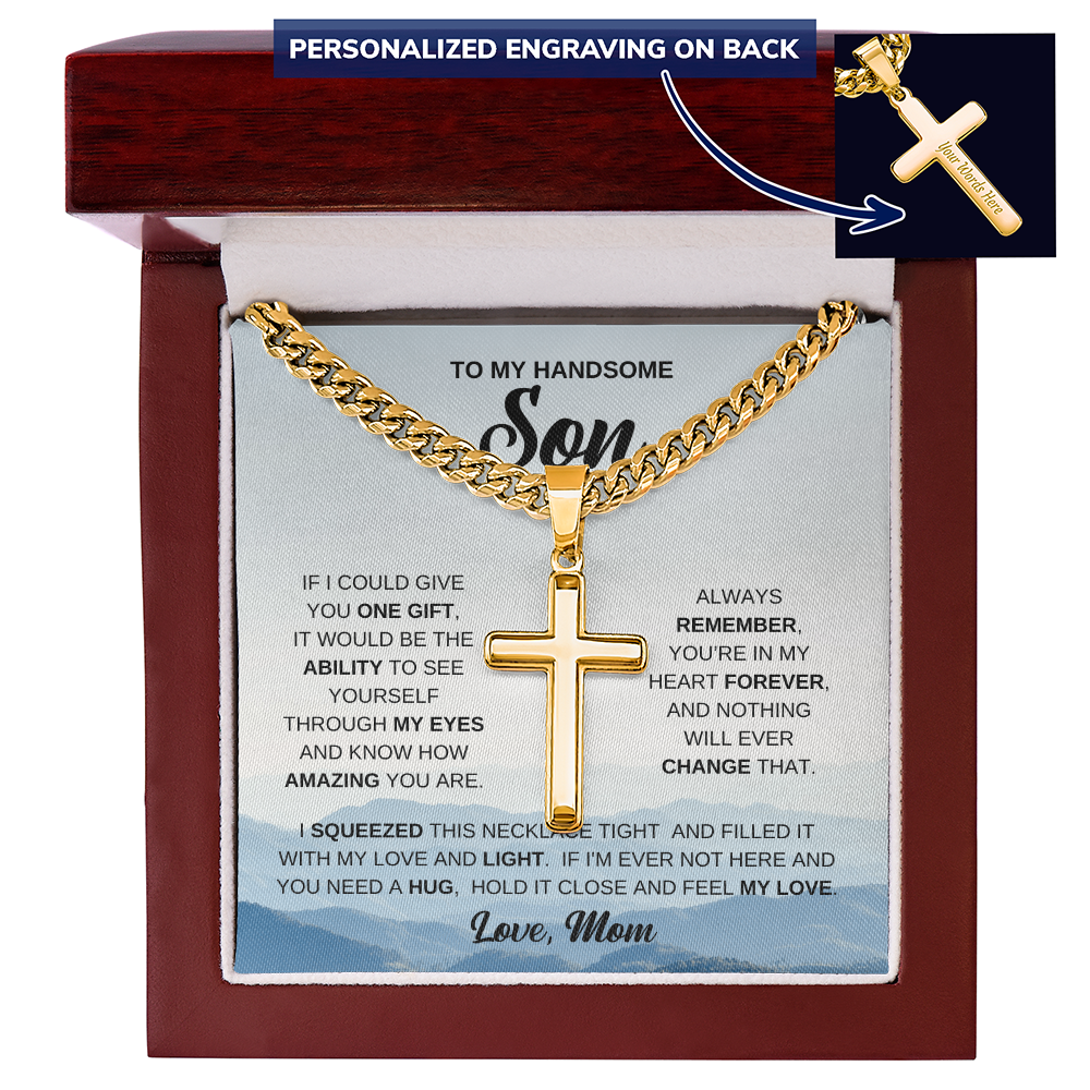 To My Son Personalized Cross Necklace, Meaningful Gift from Mom