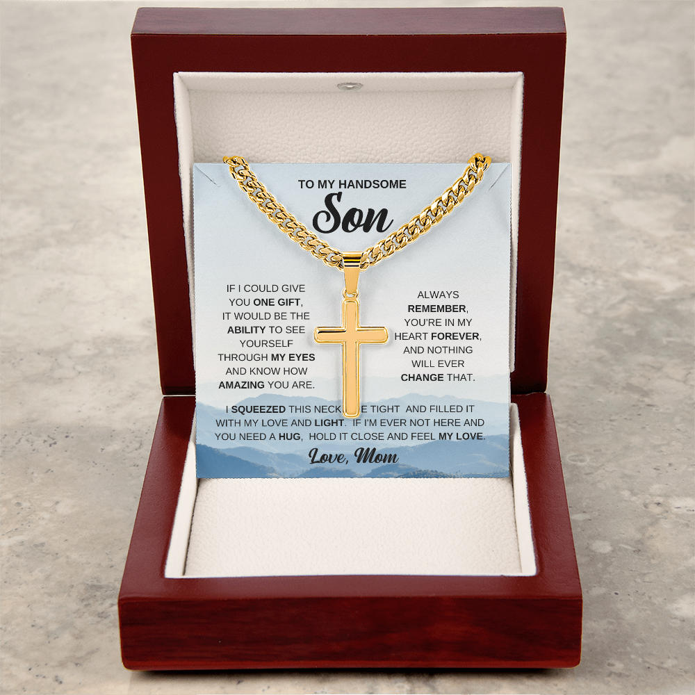To My Son Personalized Cross Necklace, Meaningful Gift from Mom
