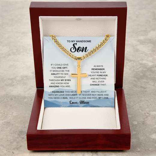To My Son Personalized Cross Necklace, Meaningful Gift from Mom