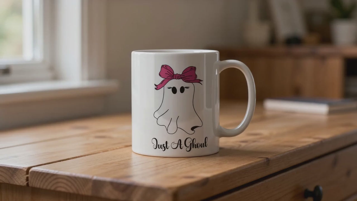 Just a Ghoul Mug, Cute Halloween Ghost Coffee Cup, Gift for Her